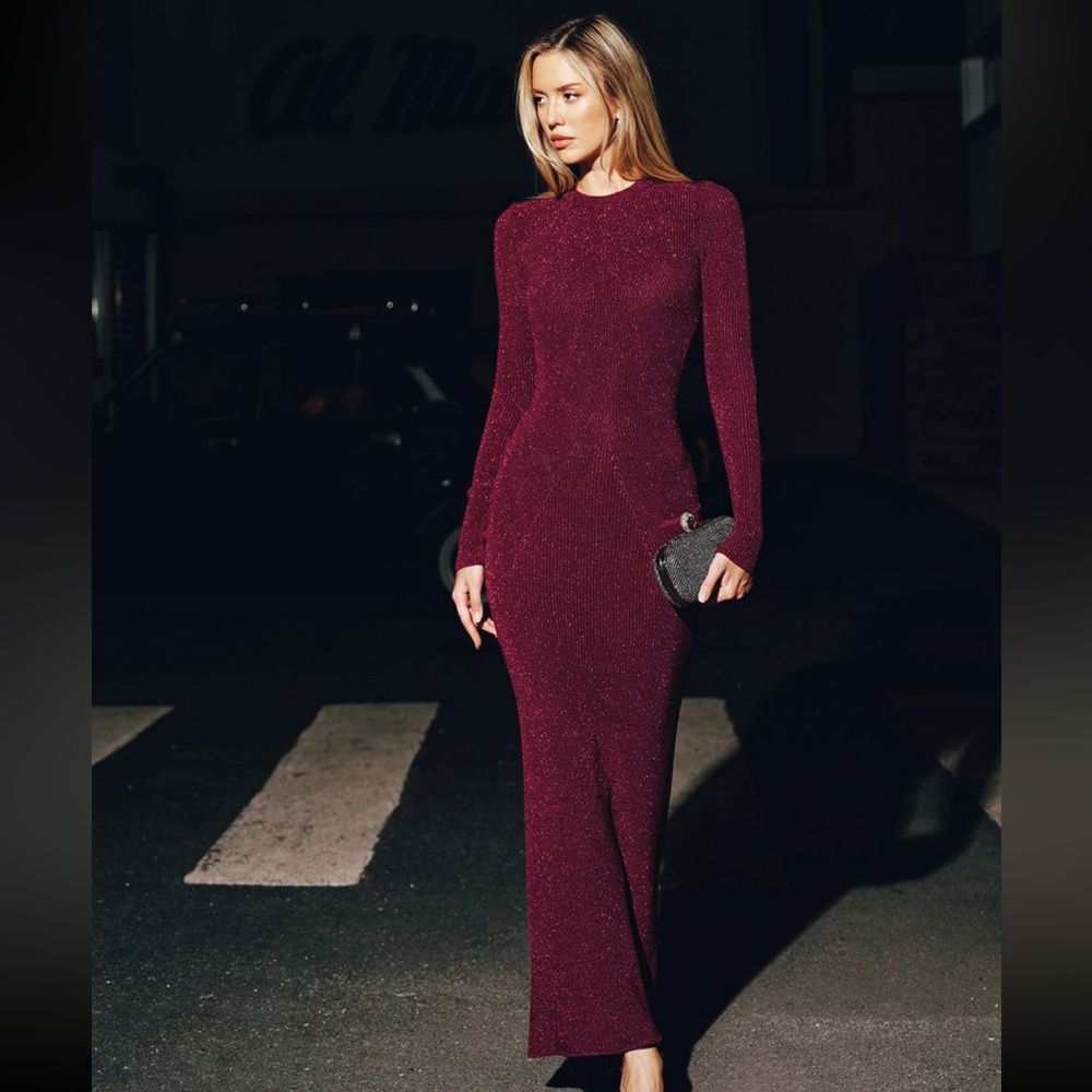 Commense Burgundy Long Sleeve Dress